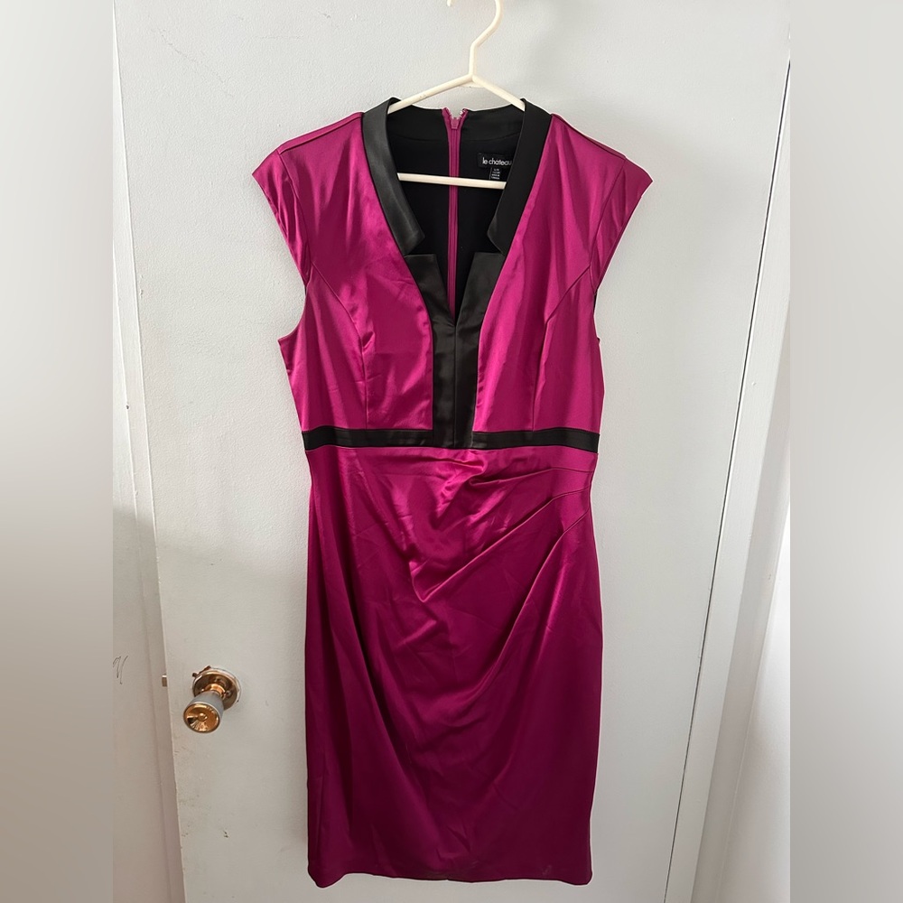Le Chateau Fuchsia and Black Midi Dress